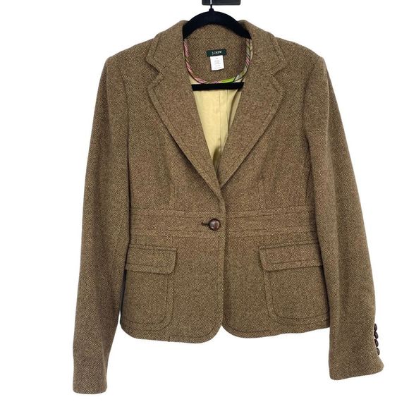 J. Crew Jackets & Blazers - J Crew Wool Tweed Brown Single Button Blazer Academia Size 10